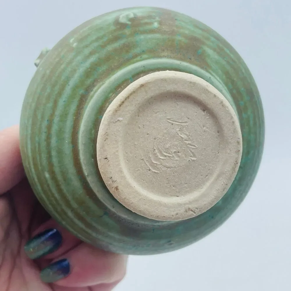 Studio Art Pottery Handmade Mini Pot w. Flower Frog Pins for Floral Bud Display